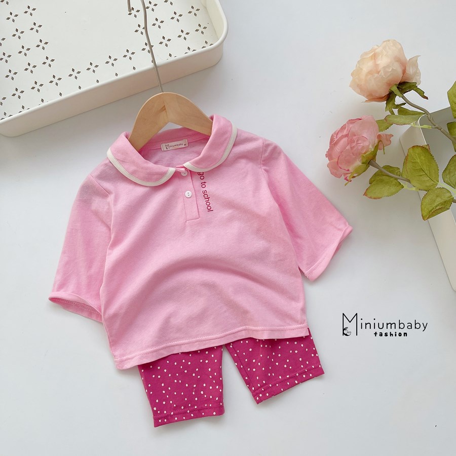 Bộ đồ cộc tay quần lửng cổ sen xuân hè cho bé gái xinh xắn chất liệu 100% cotton, set quần áo trẻ em MiniumBaby-SB1341