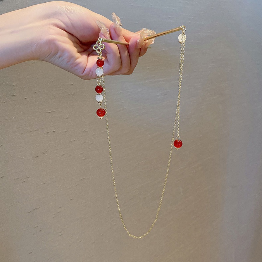 Trâm Cài Tóc Dạng Chuỗi Hạt Phối Tua Rua Phong Cách Trung Hoa Cổ Điển Cho Nữ