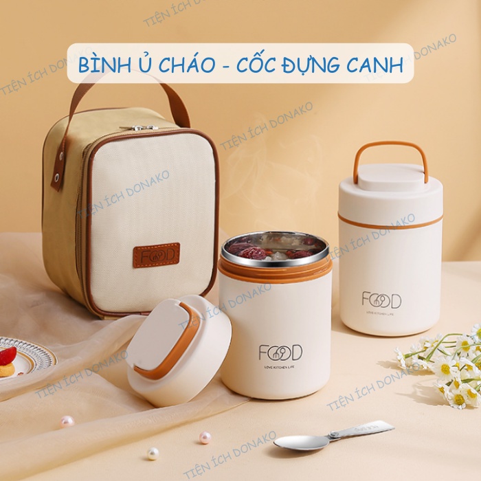 Bình Ủ Cháo Giữ Nhiệt, Cốc Đựng Canh Food 520ml Tặng Kèm Muỗng Inox - Donako