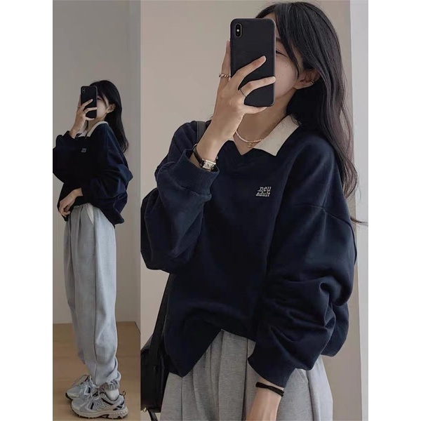 Áo Polo Dài Tay Màu Xanh Đen OrderTaobao Hàng Quảng Châu Cao Cấp