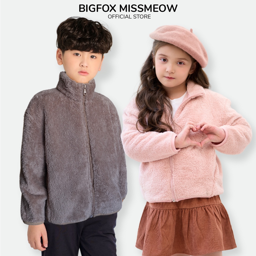 Áo khoác lông cho bé trai bé gái Miss Meow mặc mùa đông size đại trẻ em 3,4,5,6,7,8,9,10,11 đến 15 tuổi