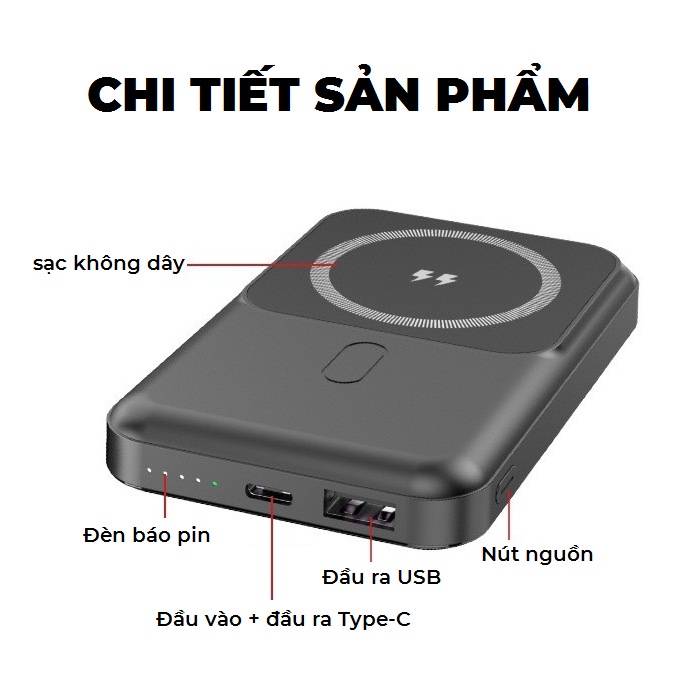 Sạc dự phòng không dây GUTEK GT68 Pro sac nhanh 22,5W pin 15000mah mini nhỏ gọn cao cấp cho từ ip 8/X/11/12/13