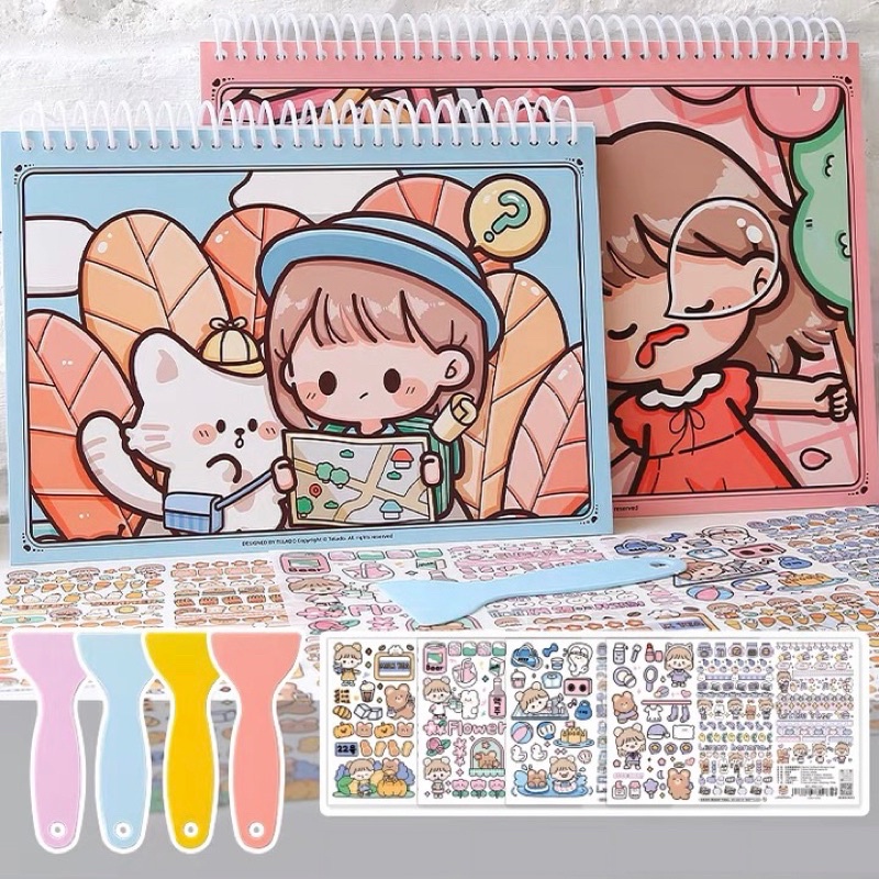 Sổ Chiết Washi Sticker Lò Xo 40 Tờ Hình Cô Gái Đáng Yêu