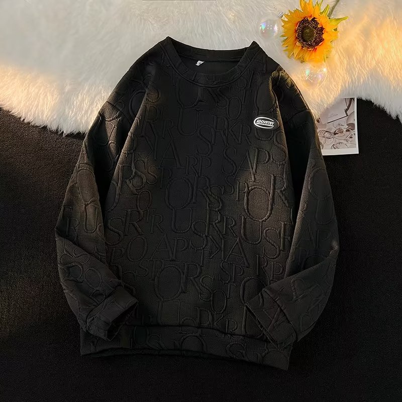 Áo Sweater Cổ Tròn Tay Dài Dập Nổi Chữ Waffle Phong Cách Mùa Thu Mới Cho Nam