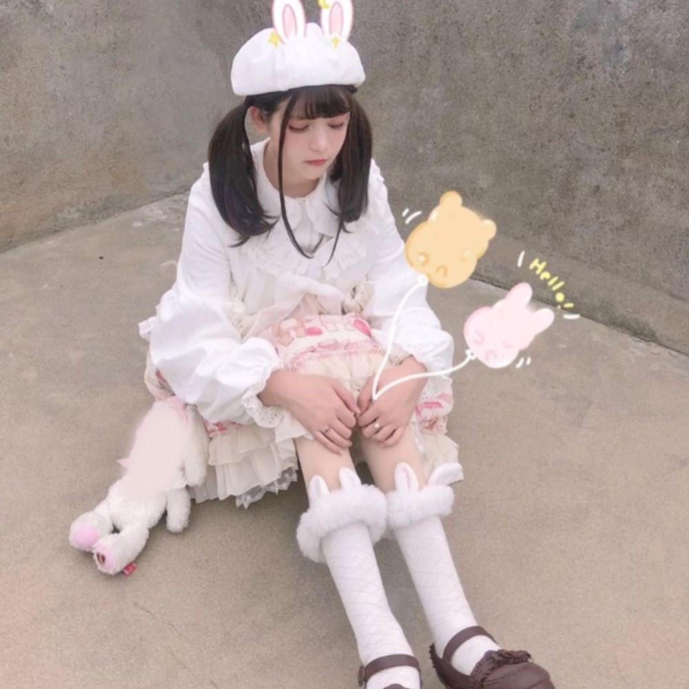 Vớ Ống Dài Phối Banh Lông Phong Cách Lolita Hàn Quốc Ngọt Ngào Sáng Tạo