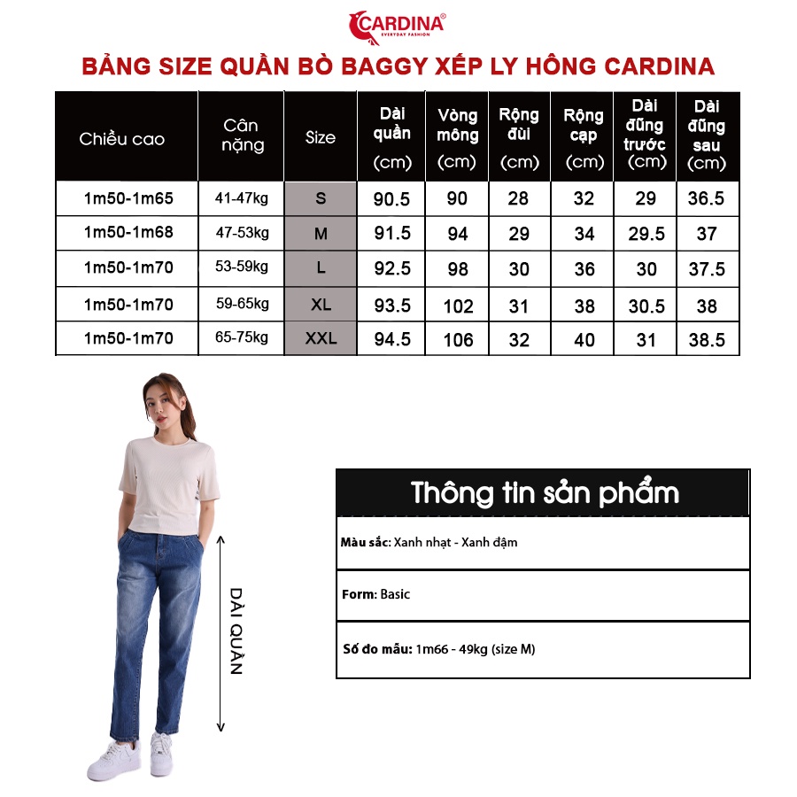 Quần Jeans Nữ 𝐂𝐀𝐑𝐃𝐈𝐍𝐀 Cao Cấp Dáng Baggy Cài Khuy Có Khóa Kéo Dễ Mix Đồ 2Q12