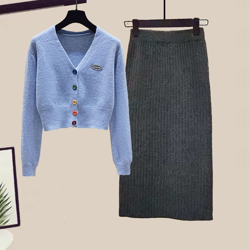 One Set Áo Sweater Dệt Kim Phối Chân Váy Thời Trang Mùa Thu 2022 Cho Nữ