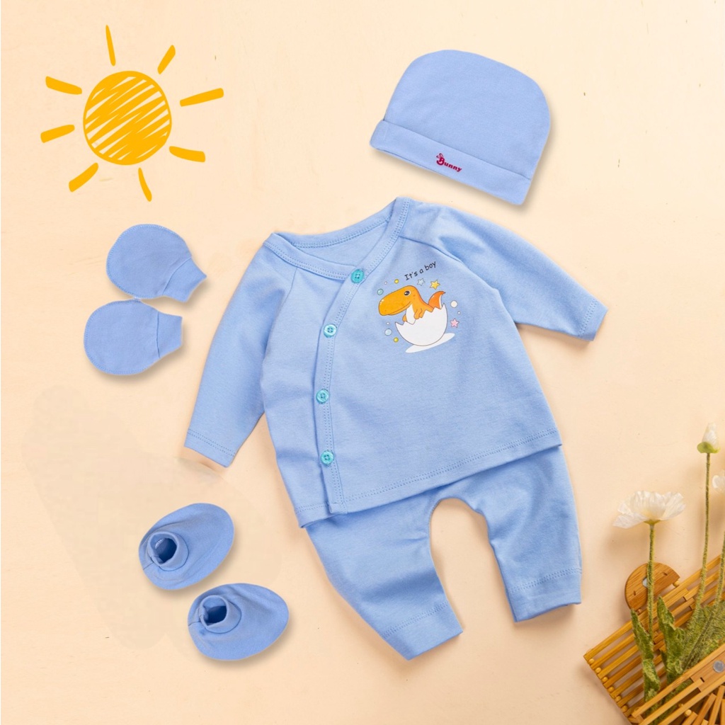 Bộ dài sơ sinh bé chất cotton Bunny bao gồm nón vớ cho bé 3-6kg, Quần áo cho bé sơ sinh mềm mịn yêu làn da bé