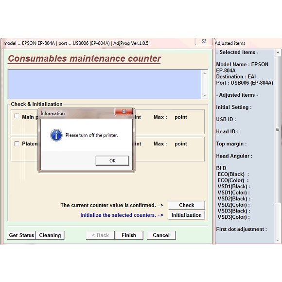 Key reset Epson EP-804A lỗi nháy 2 đèn, Reset máy in Epson 804A couter đếm máy in phun màu epson
