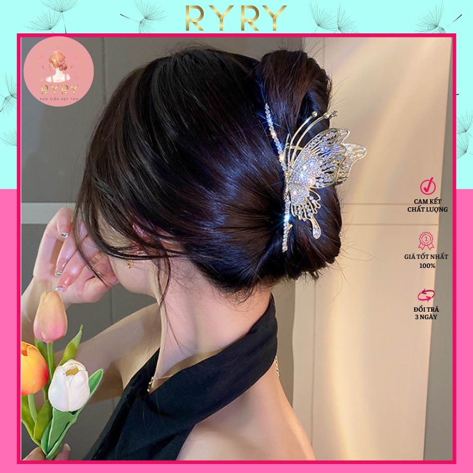 Kẹp Tóc Hình Bướm Đính Đá Bằng Kim Loại Xinh Xắn- Hottrend