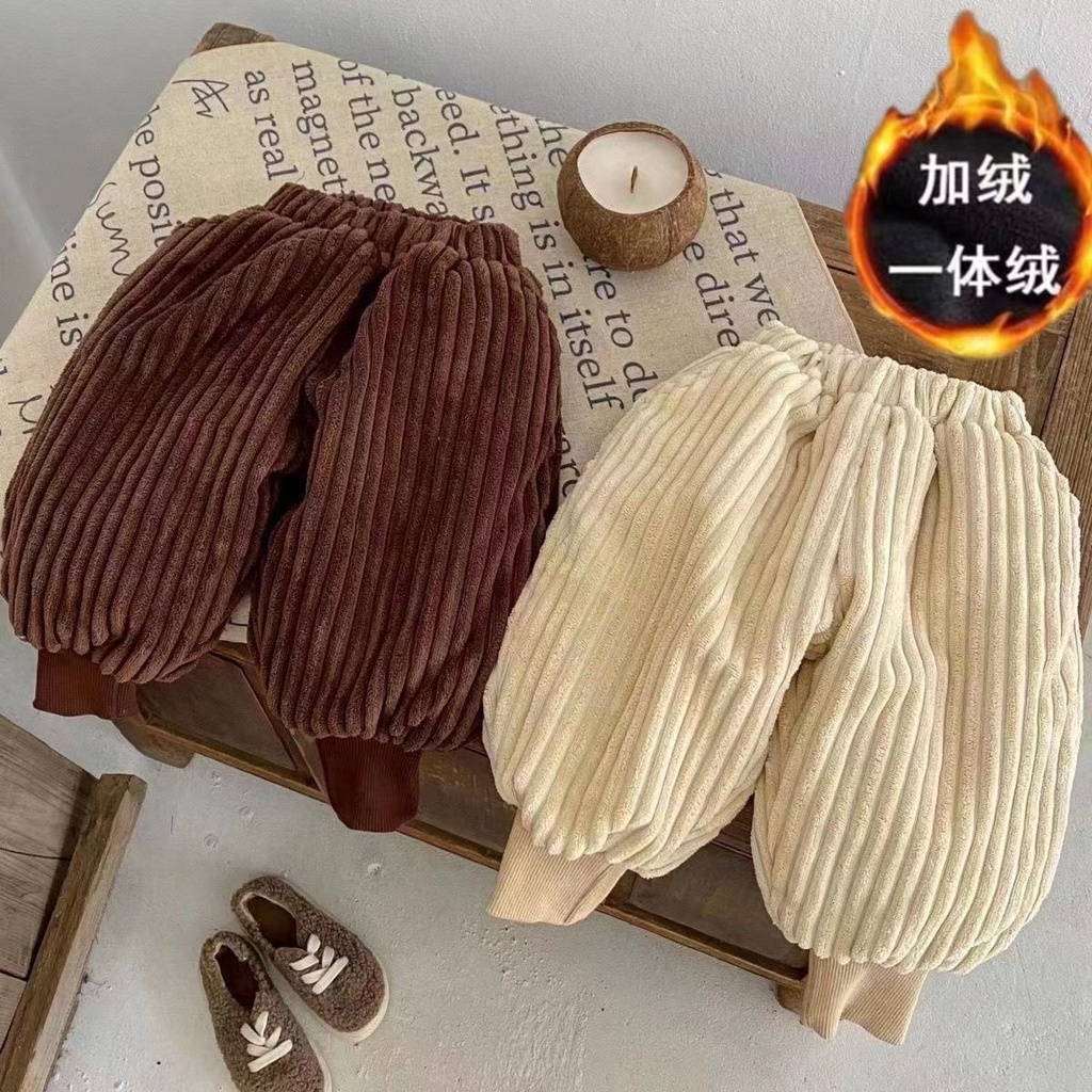 Quần Legging Cotton Lót Lông Cừu Dày Dặn Giữ Ấm Mùa Đông Phong Cách Hàn Quốc Cho Bé