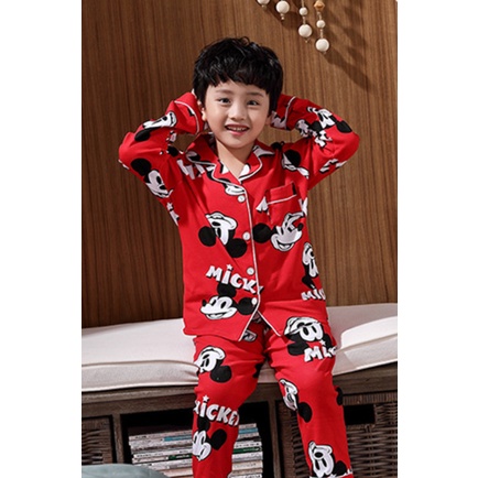 ✅ Pizama Cotton Đũi Nhật Bản Mickey đỏ CD10 tay dài trẻ em đồ ngủ| đồ đi chơi bé trai gái
