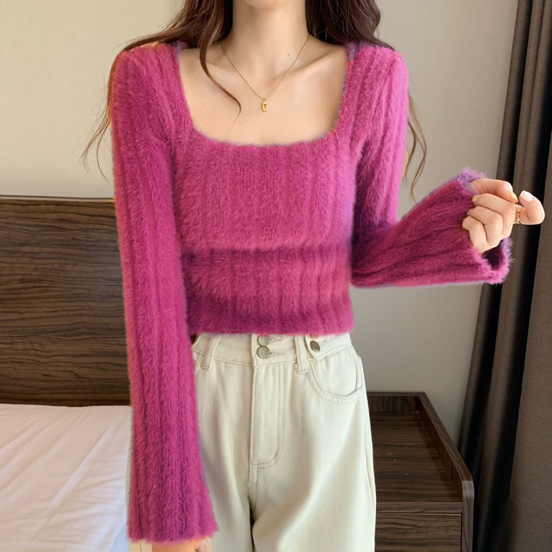 Áo Khoác Cardigan Dệt Kim Cổ Vuông Dáng Ôm Thời Trang Thu Đông Mới