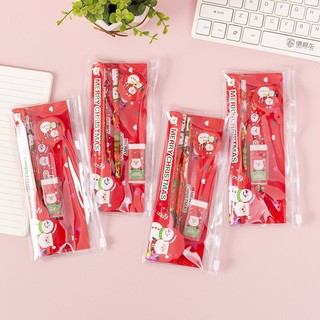 Set Bút Chì Tẩy Giáng Sinh Túi Zip 5 Chi Tiết Món Quà Thiết Yếu Dành Cho Học Sinh Dịp Noel