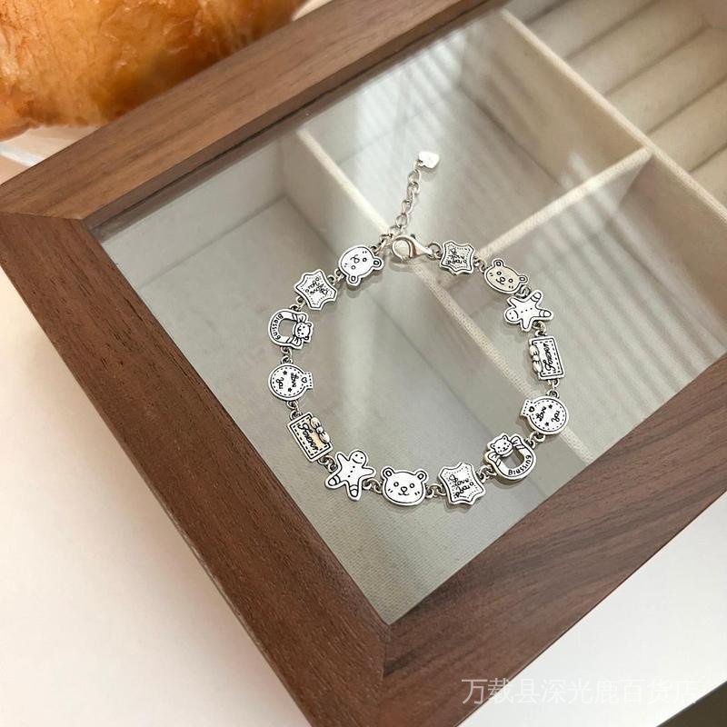 Vòng Tay Bạc 925 Họa Tiết Hoạt Hình Bánh Gừng Độc Đáo Phong Cách Hàn Quốc Cho Nữ