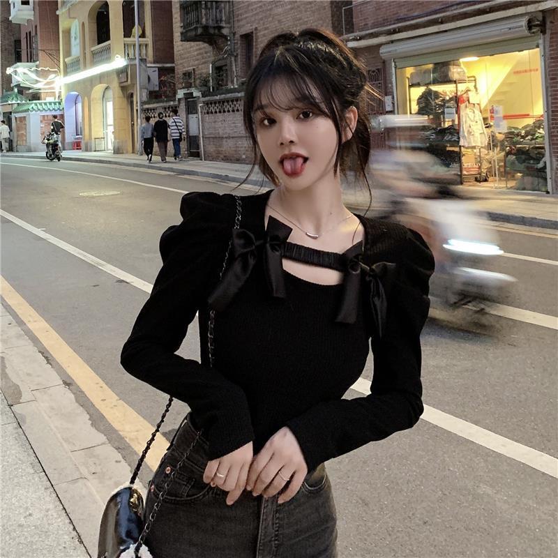 IELGY IELGY Áo crop top Cổ Vuông Thắt Nơ Của Phụ Nữ IELGY