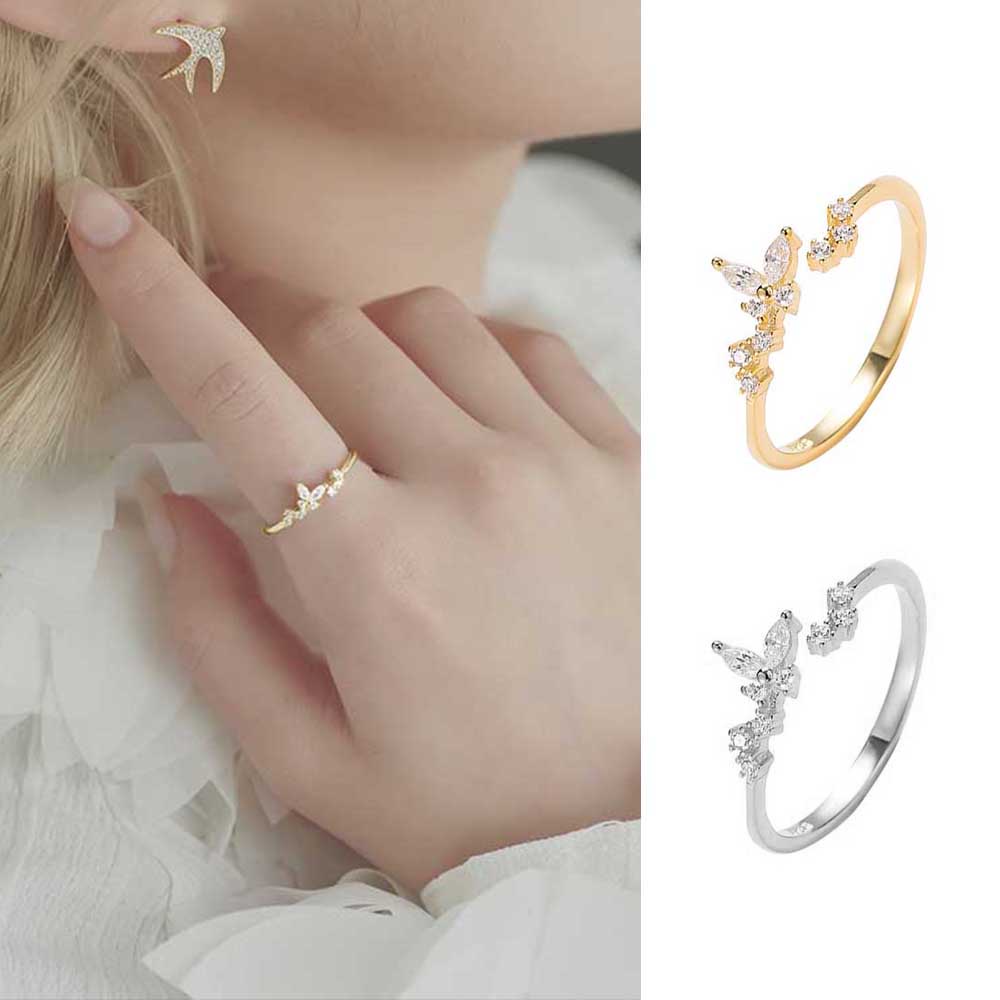 Nhẫn Mạ Vàng / Bạc S925 Hình Bướm Đính Đá Zircon Phong Cách Hàn Quốc Thời Trang Cho Nữ