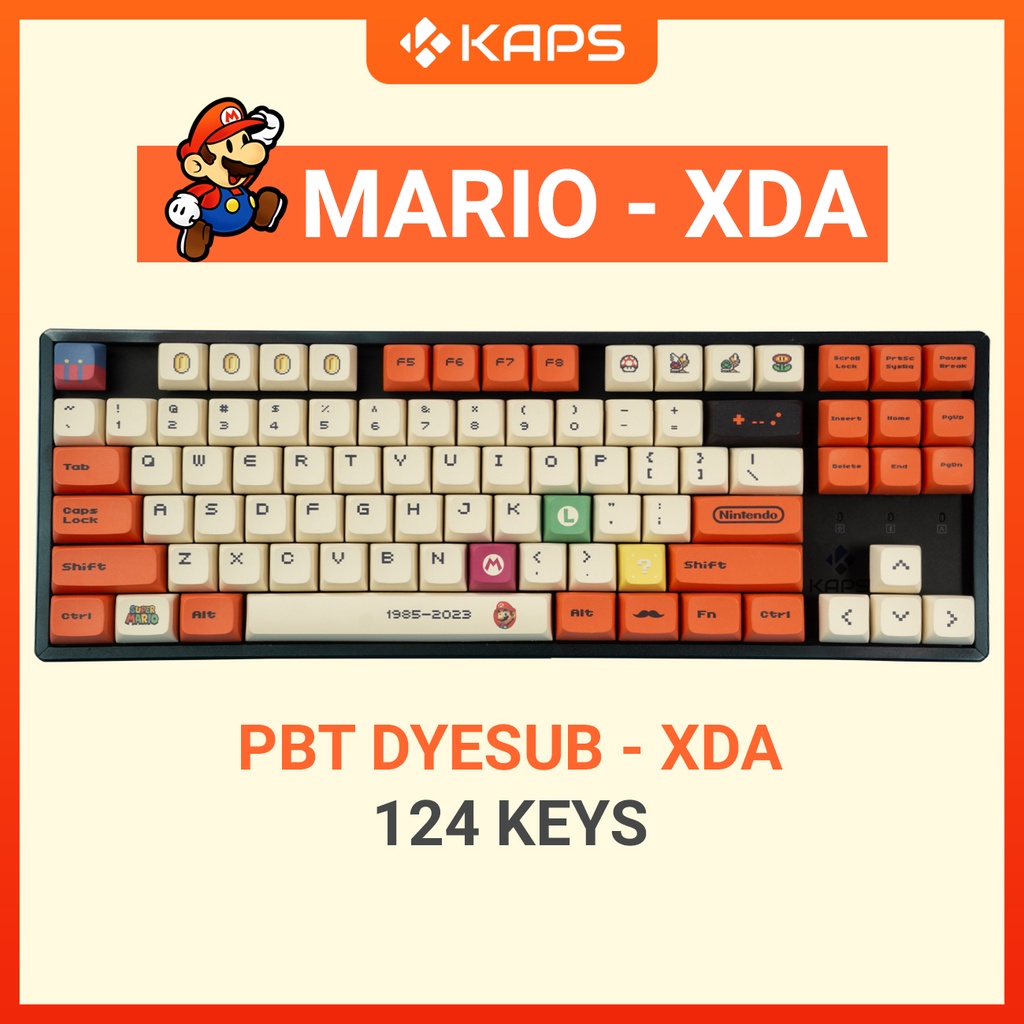 Keycap Mario XDA 2023 PBT profile XDA in dyesub 124 nút cho bàn phím cơ layout 108/104/98/87/84/75/68/64/61