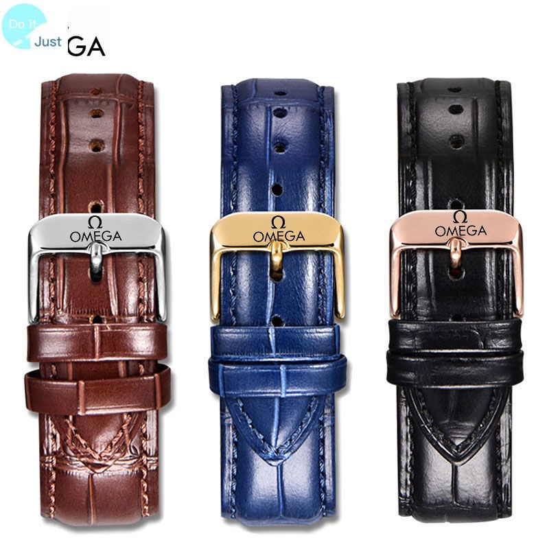 Omega Dây Đeo Đồng Hồ Bằng Da Bò Thật Họa Tiết Cá Ngựa / Bướm Có Khóa Gài Cho Nam