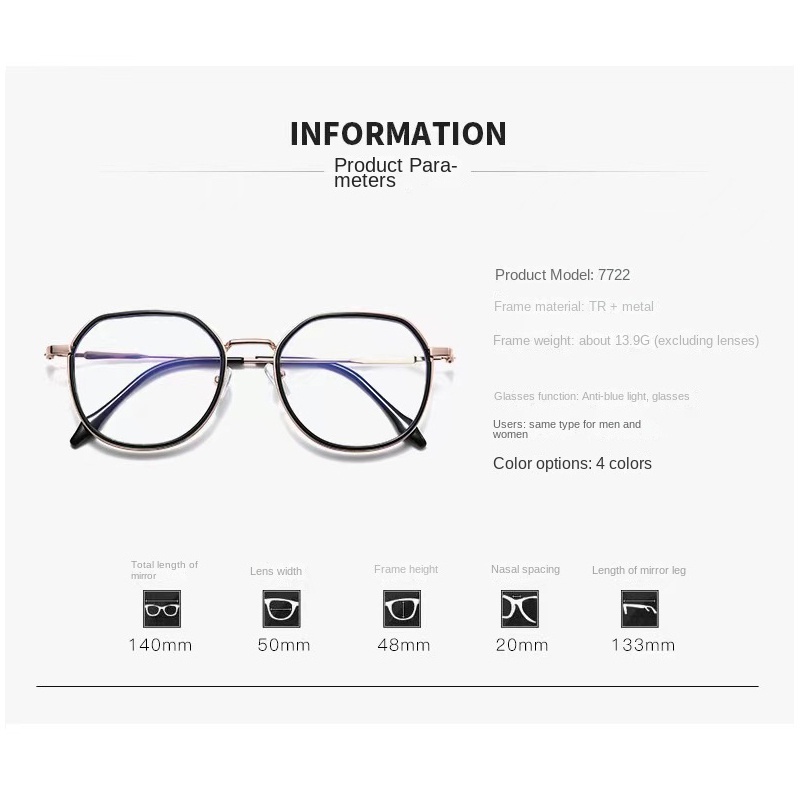 Mắt Kính Gọng Tròn Bằng Kim Loại Chống Bức Xạ &amp; Ánh Sáng Xanh Trong Suốt Cho Nam &amp; Nữ