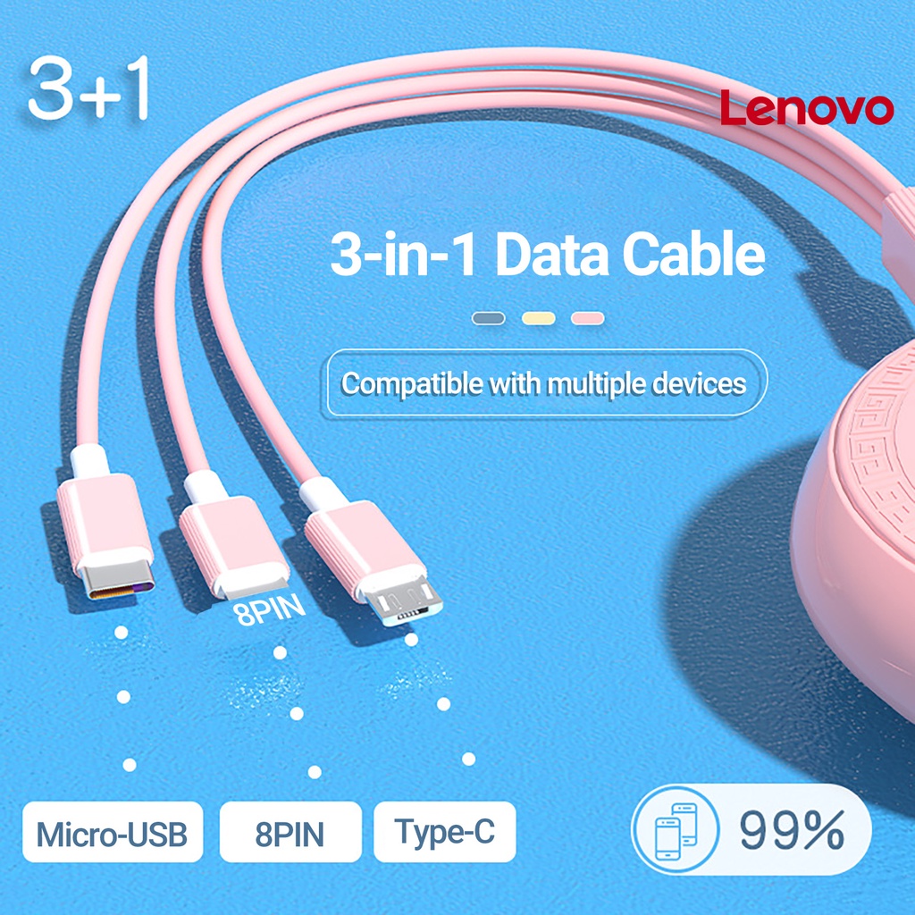 Dây cáp sạc nhanh LENOVO KC-Data 3 trong 1 8Pin / Micro USB / Type-C đa năng tiện dụng