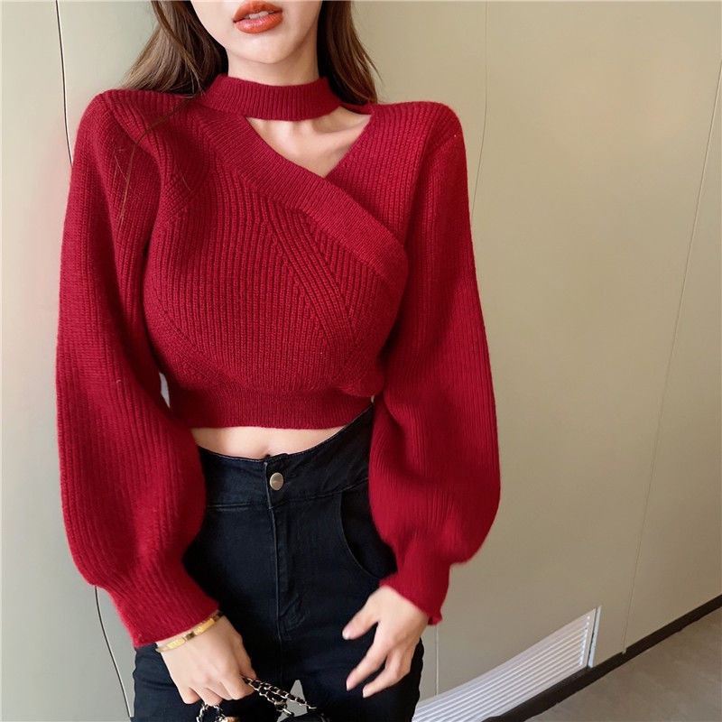 Áo Sweater Dệt Kim Tay Dài Kiểu Hàn Quốc Xinh Xắn Cho Nữ