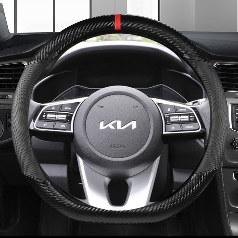 Vỏ Bọc Vô Lăng Xe Hơi Bằng Da + Sợi Carbon 38cm 15 "Cho Kia Ceed Sportage Picanto Cerato Seltos Soul Rio 3 4 5 K3 K5 2022