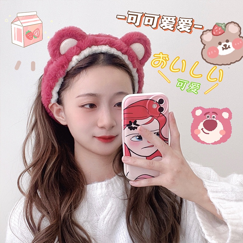 Băng Đô Cài Tóc Hình Gấu / Dâu Tây Dễ Thương Thời Trang Thu Đông Cho Nữ