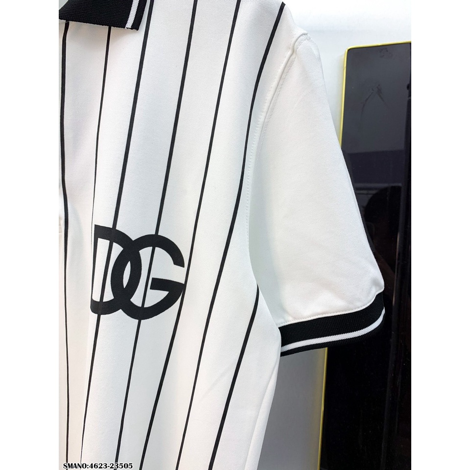 Áo Polo Nam DG Logo Trắng Chất Cotton Lạnh - Áo Phông Cổ Bẻ Nam DG Viền Dọc Siêu Hot