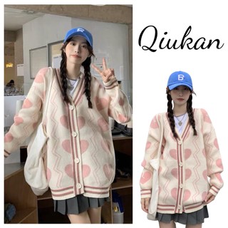 Áo khoác cardigan trái tim phong cách học sinh Hàn Quốc, Khoác len nữ chất len lông thỏ mềm mịn cao cấp