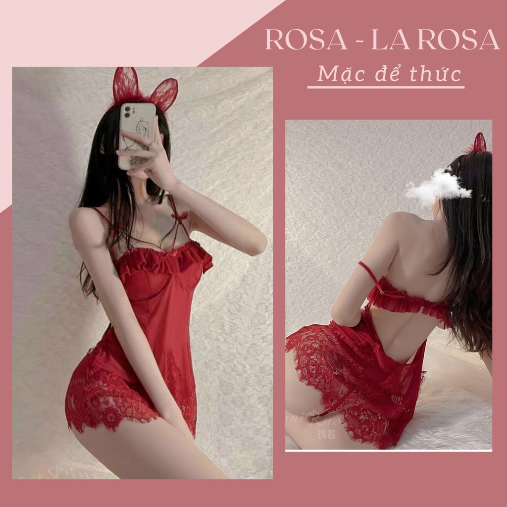 Đồ ngủ sexy gợi cảm Xuyên Thấu ROSA - DN08, có ngọng nâng nhẹ ngực, dây vai tuỳ chỉnh độ dài, màu Đỏ