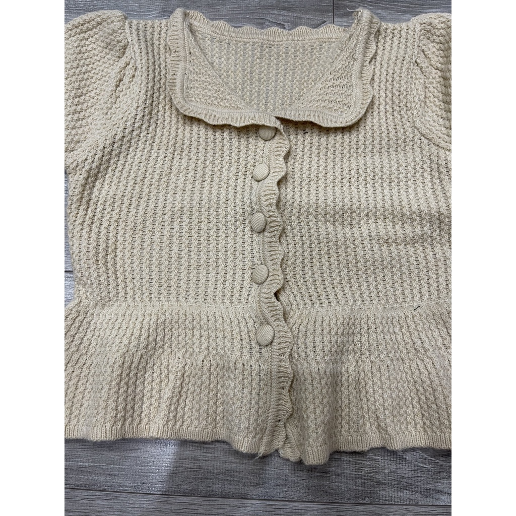 Áo len nữ cộc tay - len dệt kim co giãn nhẹ freesize dưới 50kg dáng babydoll cài cúc 3 màu xinh