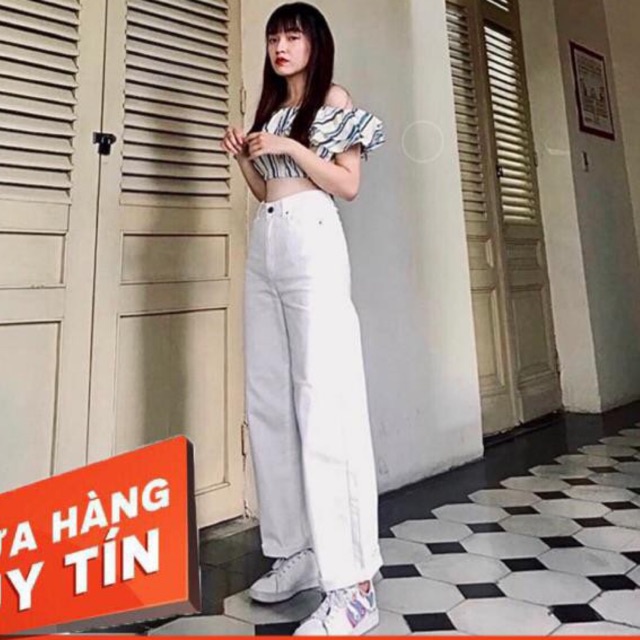 Quần ống rộng jeans trắng vải đẹp - ảnh thật shop chụp