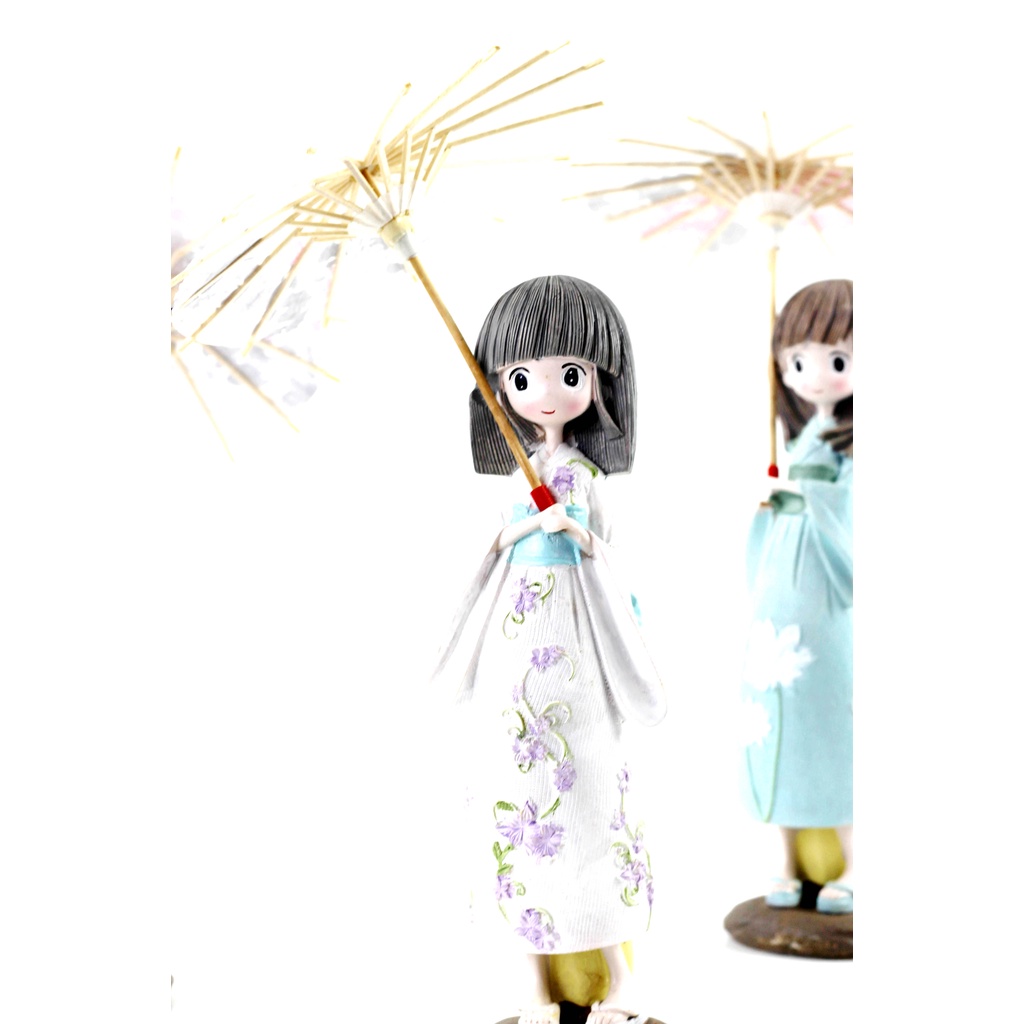 Tượng trang trí để bàn hình cô gái Nhật Bản cầm dù mặc kimono - Đồ trang trí bàn size To.Búp bê Nhật BảnTượng thiếu nữ