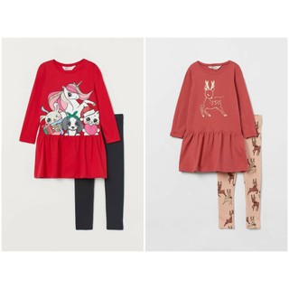 Set váy và legging đỏ noel unicorn hươu HM H&M _hàng chính hãng authentic