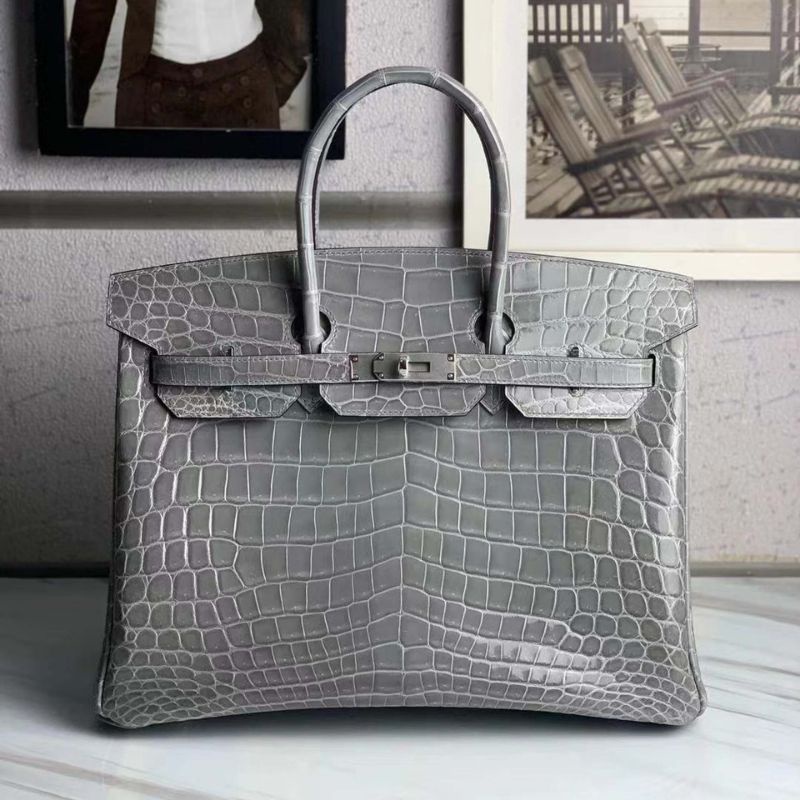 Túi xách Hermes Birkin da cá sấu màu xám size 30