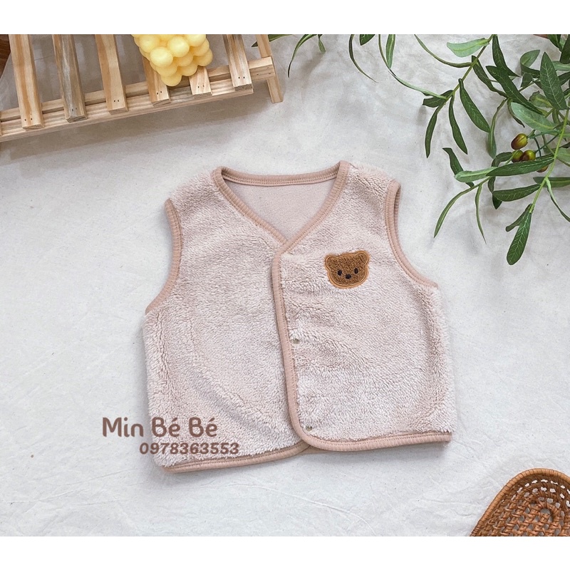 Áo gile lông mềm mịn thêu hình gấu cho bé