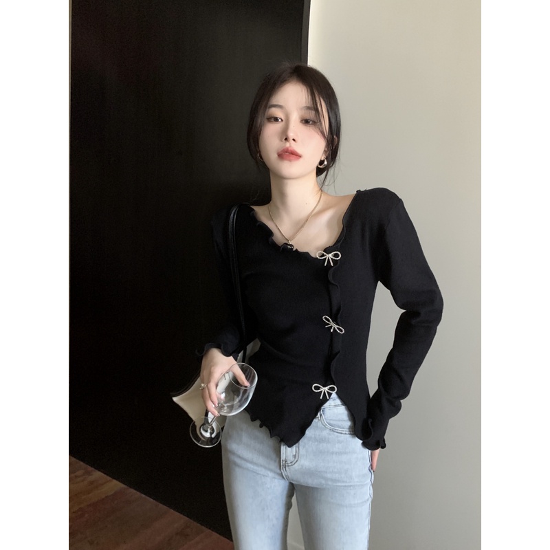 Porozi  Áo Dệt Kim Nữ Tay Dài Phong Cách Hàn Quốc edge