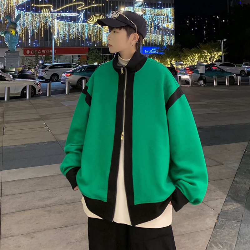 Áo Khoác Dệt Kim Dáng Rộng Phối Khóa Kéo Đôi Màu Sắc Trẻ Trung Phong Cách Hàn Quốc Cho Nam