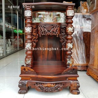 Bàn thờ thần tài ông địa 50x 81 gỗ muồng đen cẩn quỳ trụ điện tử