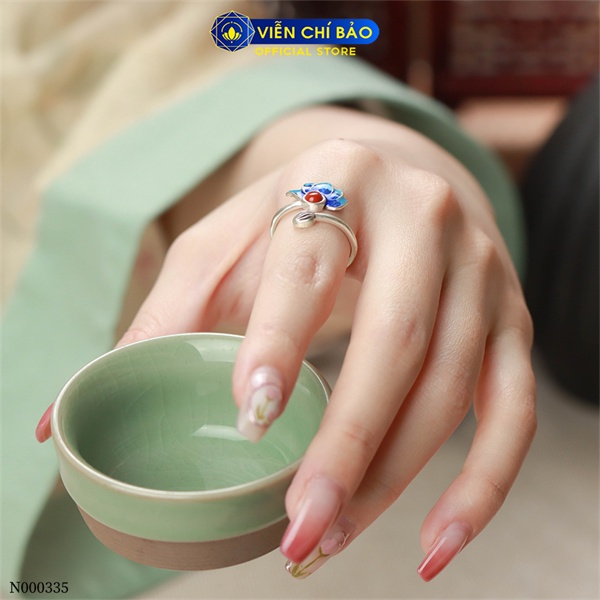 Nhẫn hoa sen xanh chất liệu bạc Thái 925 thời trang phụ kiện trang sức nữ Viễn Chí Bảo N000335