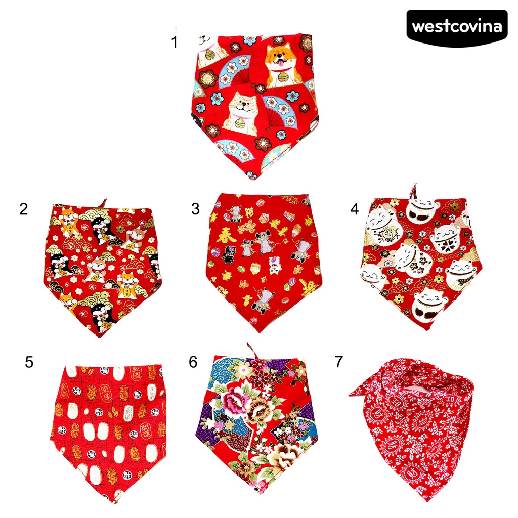 [Hot]☃Khăn Choàng Cổ Hình Tam Giác In Họa Tiết Năm Mới Có Thể Điều Chỉnh Cho Thú Cưng