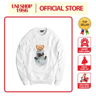 Áo sweater nỉ in hình gấu mặt trăng space dáng rộng phong cách unisex áo đôi nam nữ