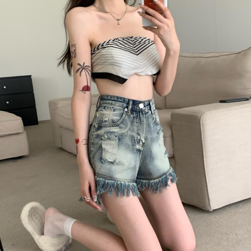 IELGYQuần Short denim Lưng Cao Dáng Rộng Phong Cách Thời Trang Mỹ Dành Cho Nữ