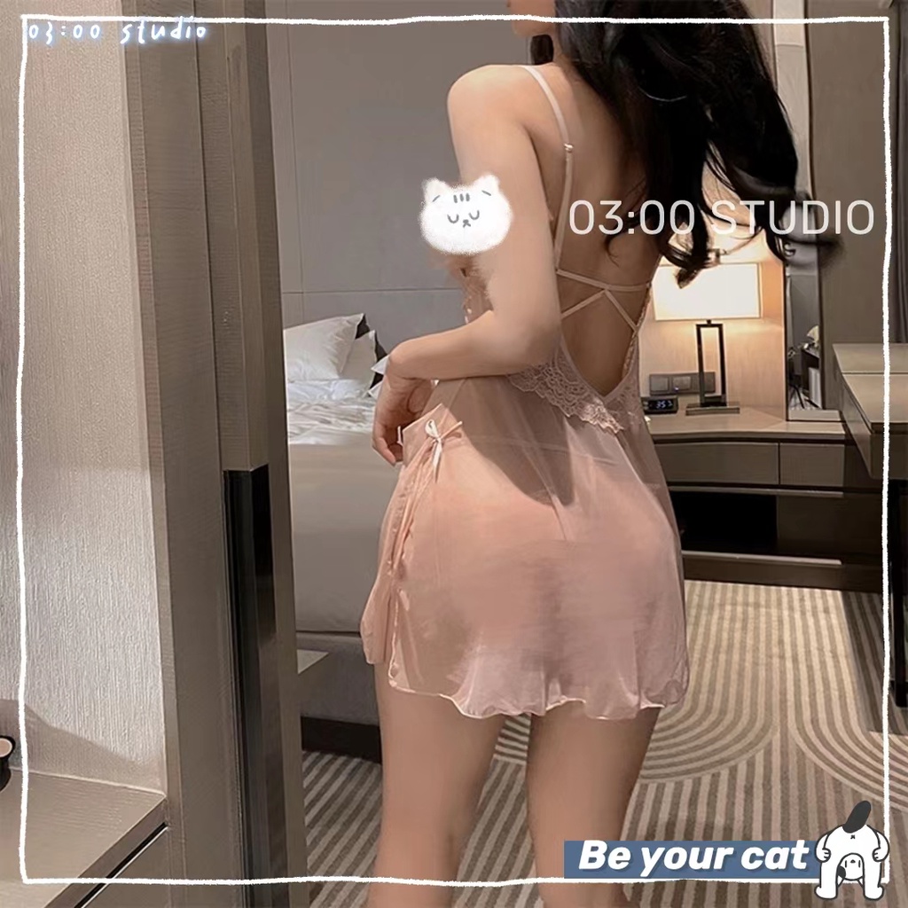 （Giao hàng bảo mật）🍨Đầm ngủ nữ sexy🍨 2 dây phối ren voan mỏng thắt sau lưng gợi cảm kèm quần lọt khe quyến rũ--034 | BigBuy360 - bigbuy360.vn