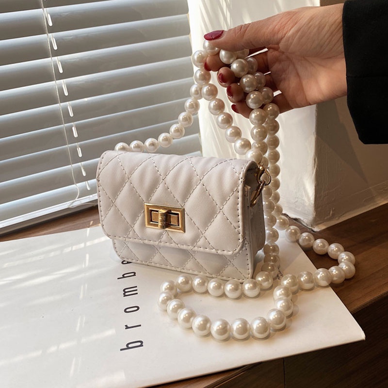 Túi xách nữ- - Túi MINI có dây đeo chéo ngọc sang chảnh đựng được đt bản pro