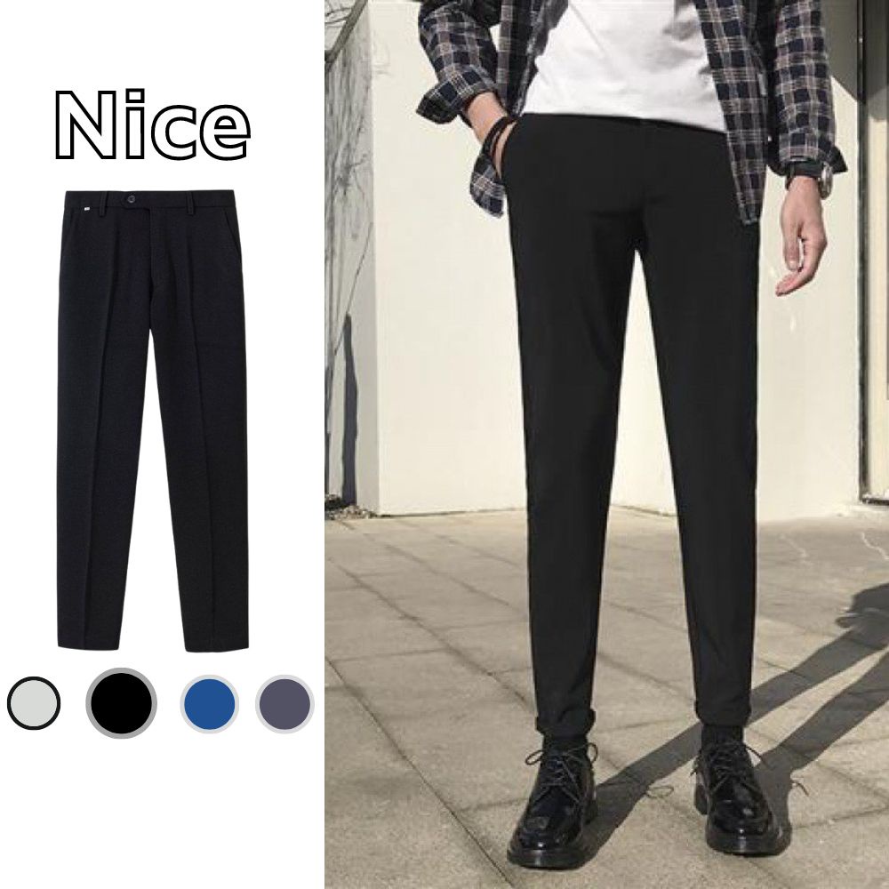 Quần tây nam Hàn Quốc slimfit ống ôm trẻ trung cá tính đen vải cotton loại đẹp co dãn nhẹ mặc thoải mái thoáng mát