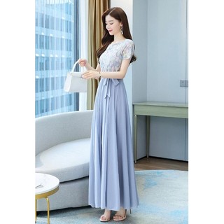 ĐẦM MAXI XÒE PHỐI LÁ 2081