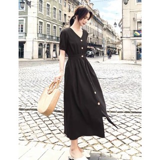 Đầm váy freesize cổ V form dài 2 màu