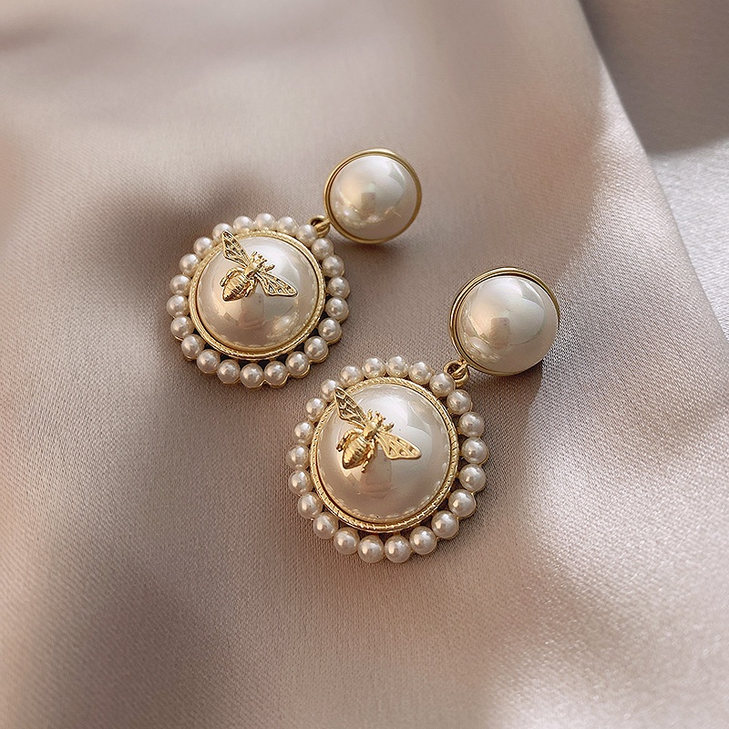 Bông Tai Mạ Bạc 925 Hình Tròn Đính Ngọc Trai Phong Cách Hàn Quốc